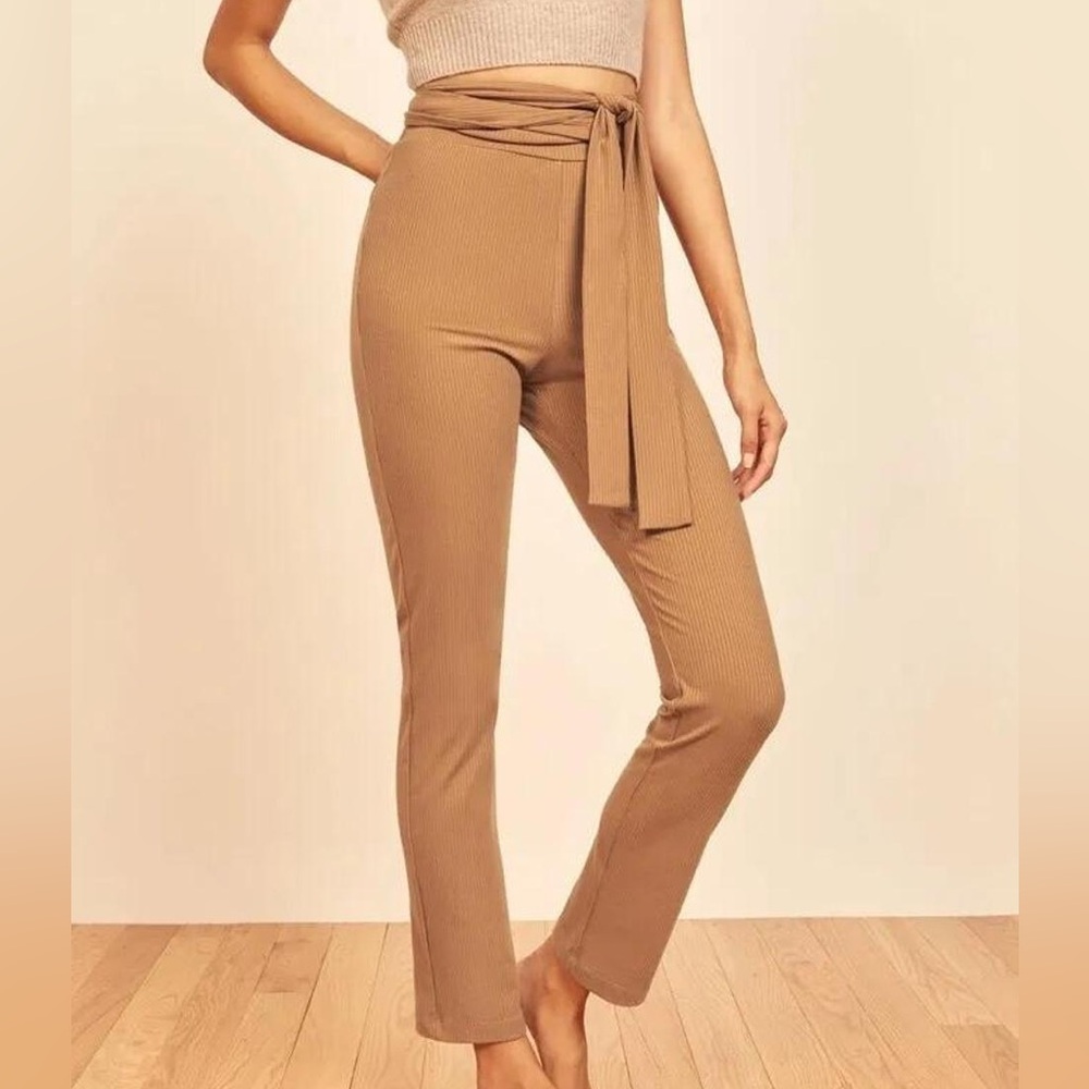 Reformation Kassia Ribbed Tie-Waist Pants